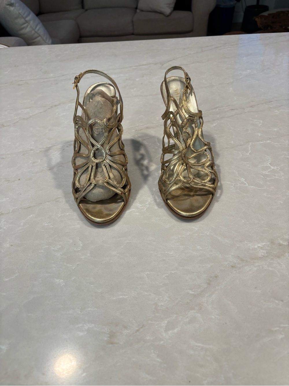 Valentino Metallic Gold Cutout Slingback Heels